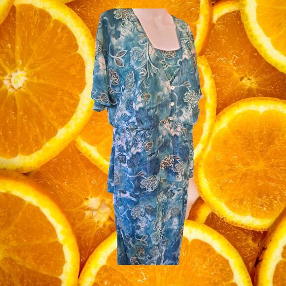 DressBarn 2 Piece Sleeveless‎ Dress with Sheer Top Teal and Brown Suit Size 16W - Picture 2 of 13